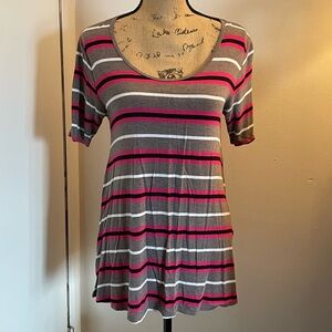 LuLaRoe Striped Scoop Neck Short Sleeve Top - Gray, Pink, White